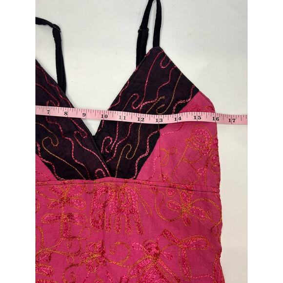 Beautiful UNIQUE Embroidered Boho Cami Babydoll Top/Tank Pink/Orange/Black S/M - Picture 8 of 9